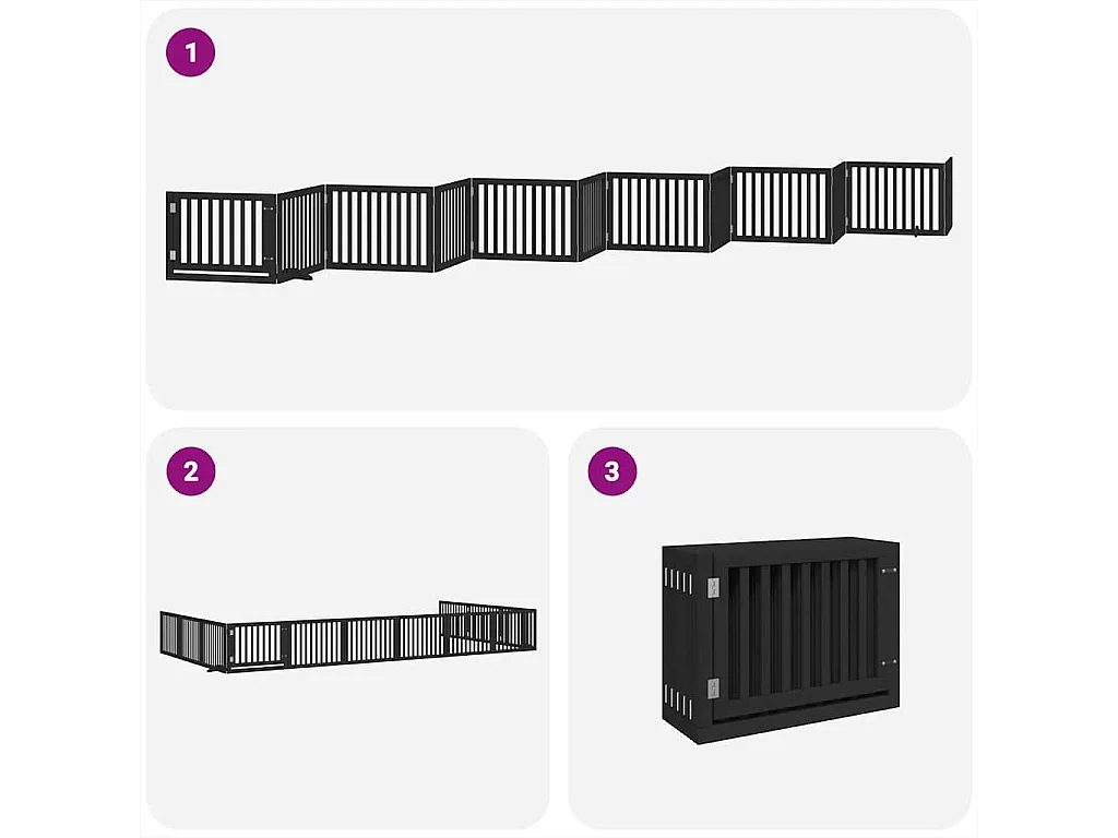 Puerta de perros plegable 12 paneles madera álamo negra 960 cm