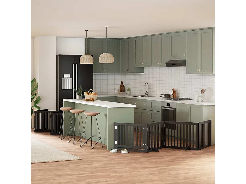 Barrière pour chien porte pliable 12 panneaux noir bois peuplier