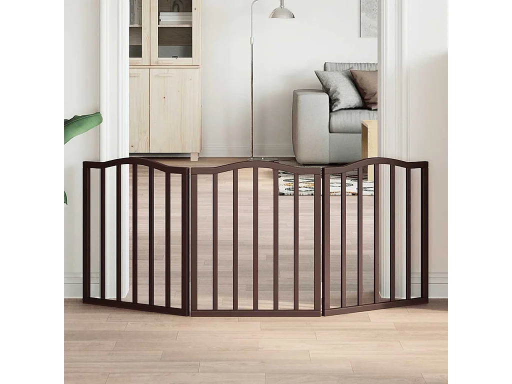 Puerta para perros plegable 3 paneles álamo marrón roble 150 cm