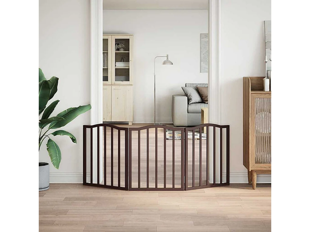 Puerta para perros plegable 3 paneles álamo marrón roble 150 cm
