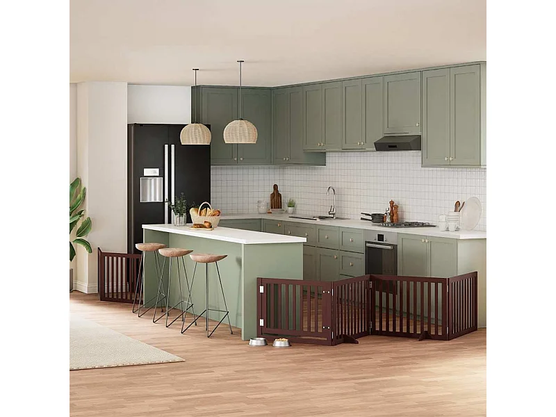 Puerta de perros plegable 6 paneles madera álamo marrón 480 cm