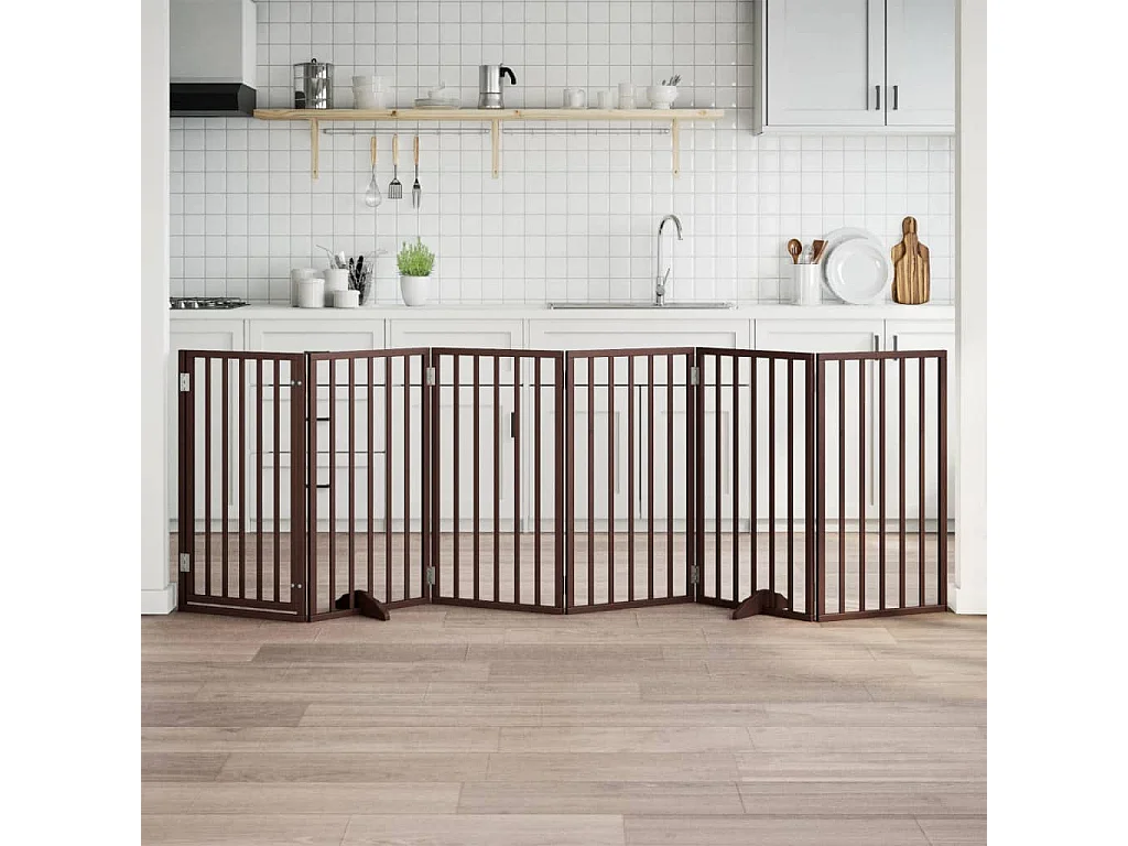 Portão para cães com porta dobrável 6 painéis 300cm álamo castanho