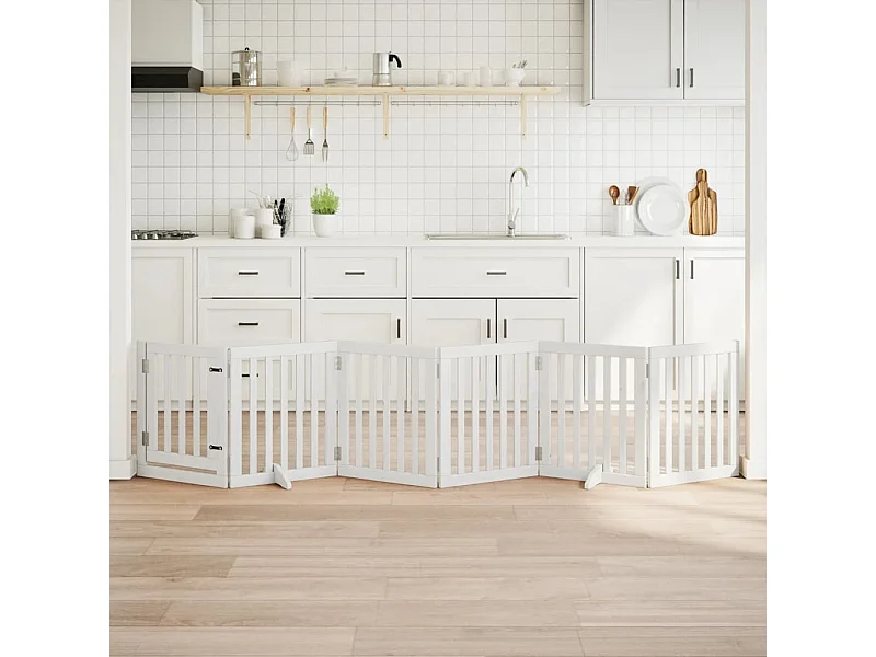 Barrière pour chiens et porte 6 panneaux blanc bois de peuplier