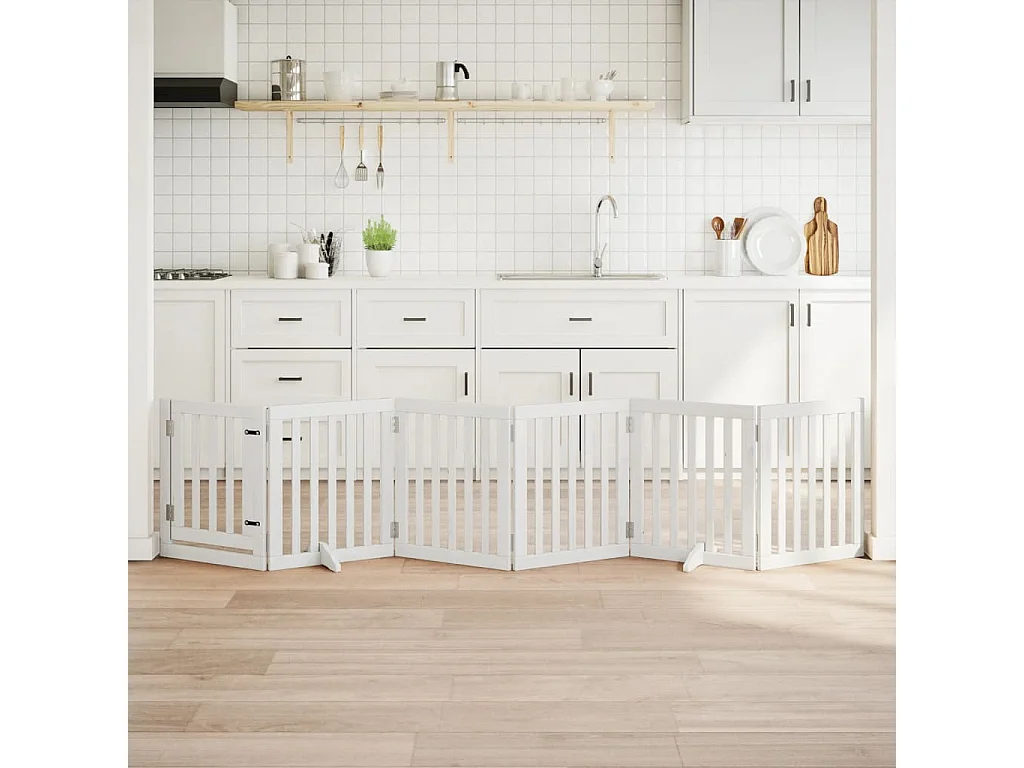 Barrière pour chiens et porte 6 panneaux blanc bois de peuplier