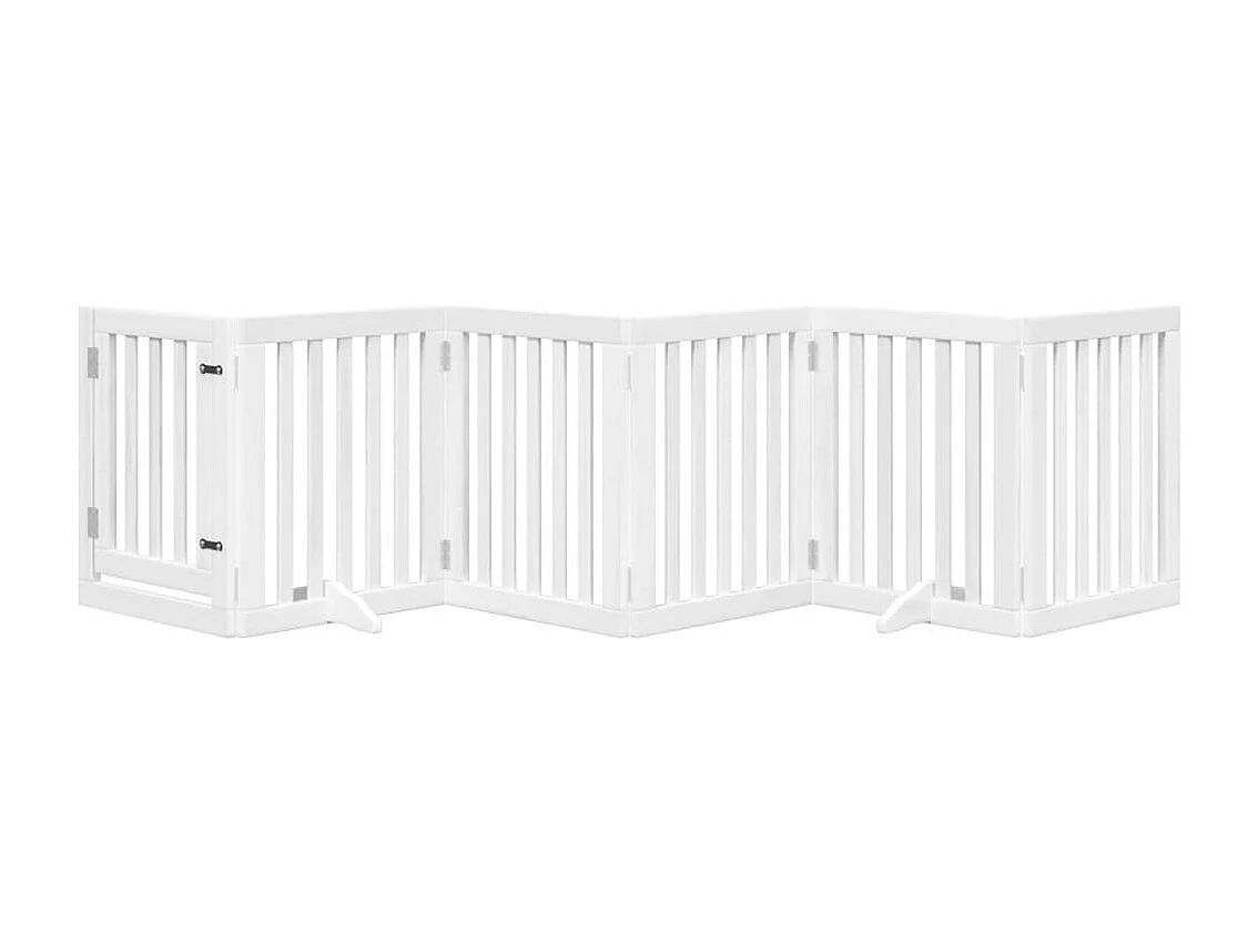 Barrière pour chiens et porte 6 panneaux blanc bois de peuplier