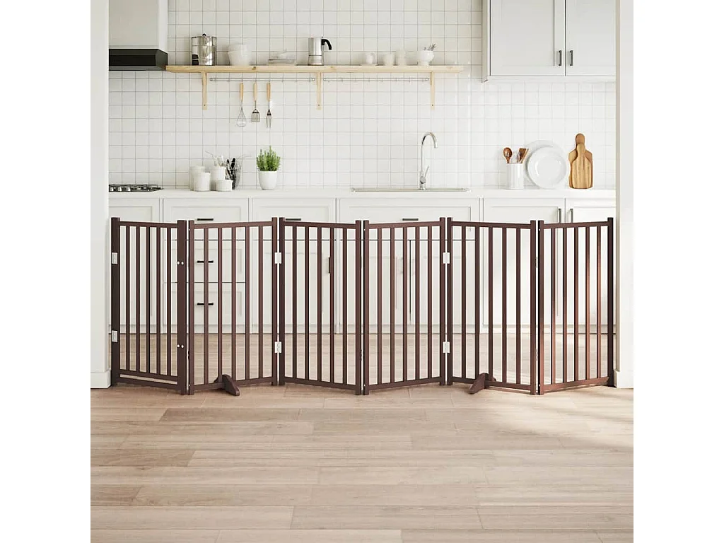 Puerta de perros plegable 6 paneles madera abeto marrón 300 cm