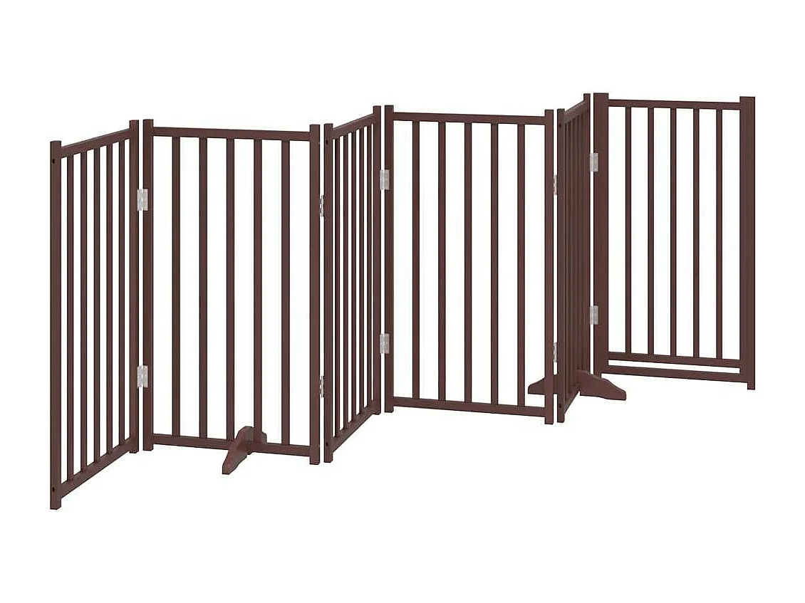 Barrière pour chiens avec porte 6 panneaux bois de sapin massif