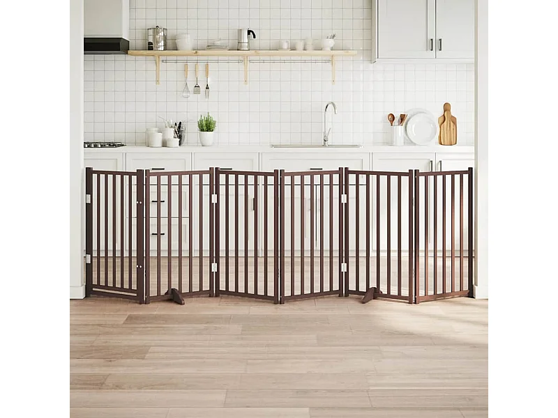 Barrière pour chiens avec porte 6 panneaux bois de sapin massif