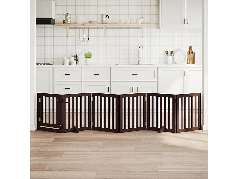 Barrière pour chiens avec porte 6 panneaux bois de peuplier