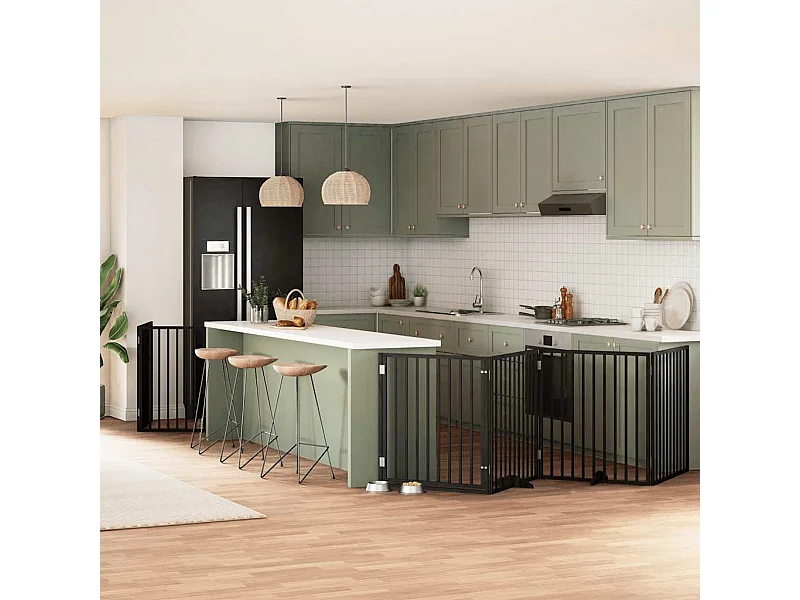 Barrière pour chien porte pliable 10 panneaux noir bois peuplier