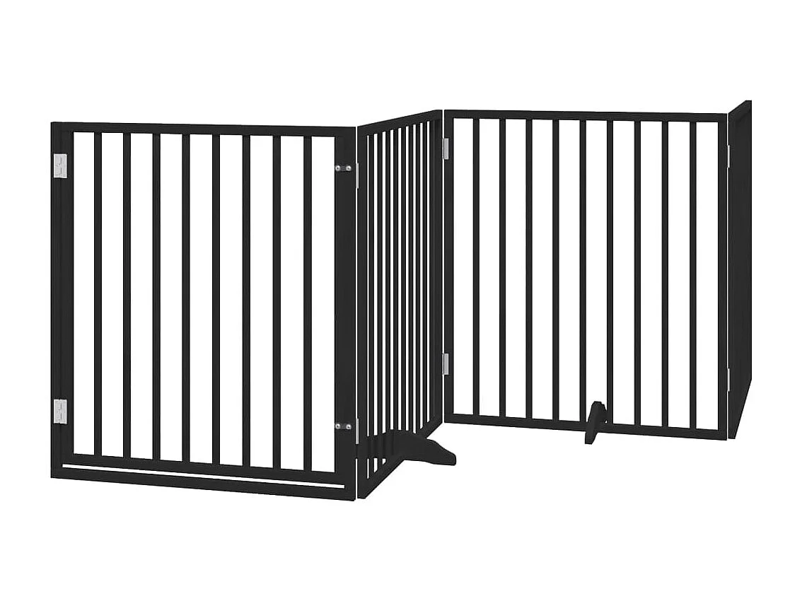 Barrière pour chiens et porte 4 panneaux noir bois de peuplier