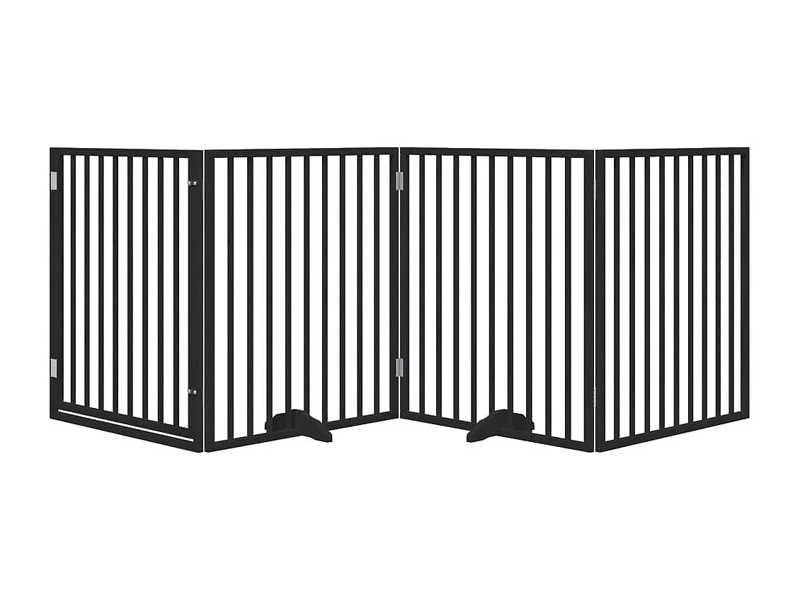 Barrière pour chiens et porte 4 panneaux noir bois de peuplier