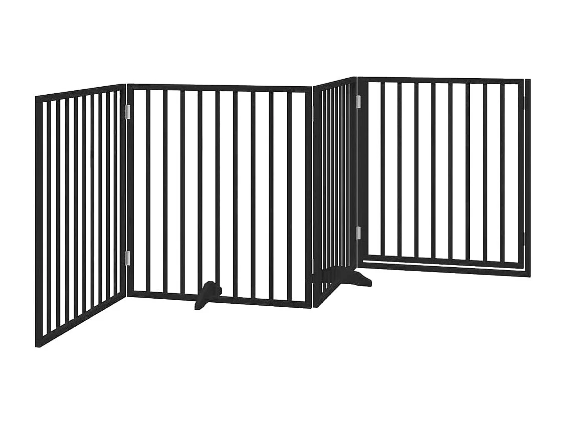 Barrière pour chiens et porte 4 panneaux noir bois de peuplier