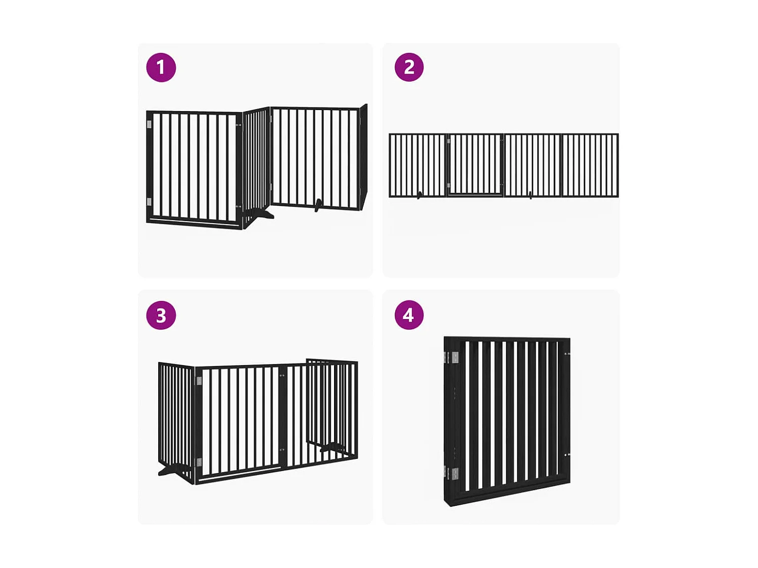 Barrière pour chiens et porte 4 panneaux noir bois de peuplier