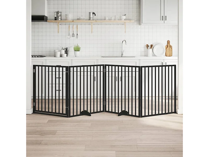 Barrière pour chiens et porte 4 panneaux noir bois de peuplier