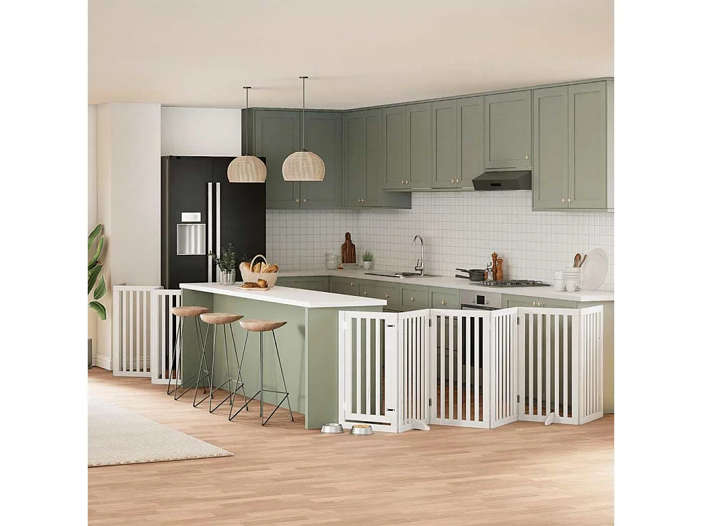 Puerta de perros plegable 15 paneles madera álamo blanca 750 cm