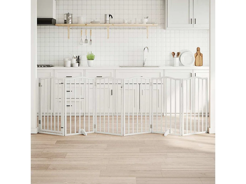 Barrière pour chiens et porte 6 panneaux blanc bois de peuplier