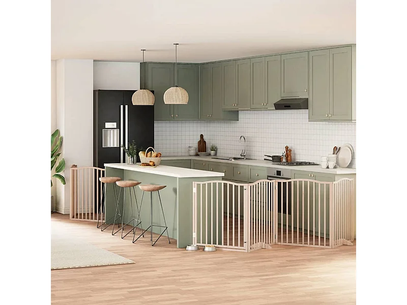 Puerta para perros plegable 6 paneles madera de álamo 480 cm