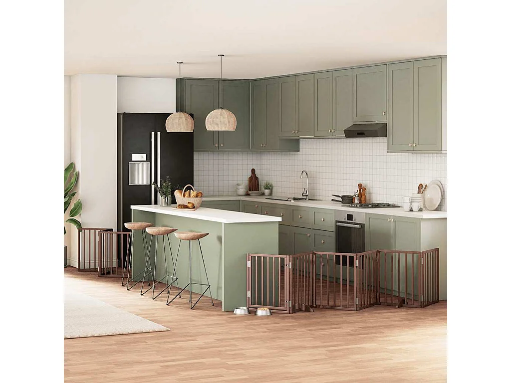 Puerta de perros plegable 9 paneles madera álamo marrón 450 cm