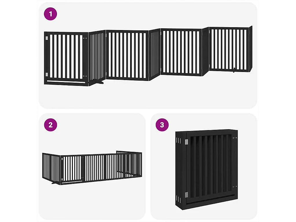 Portão para cães com porta dobrável 8 painéis 640 cm álamo preto