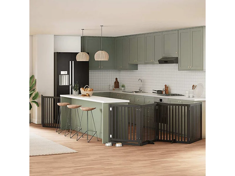 Barrière pour chien porte pliable 8 panneaux noir bois peuplier