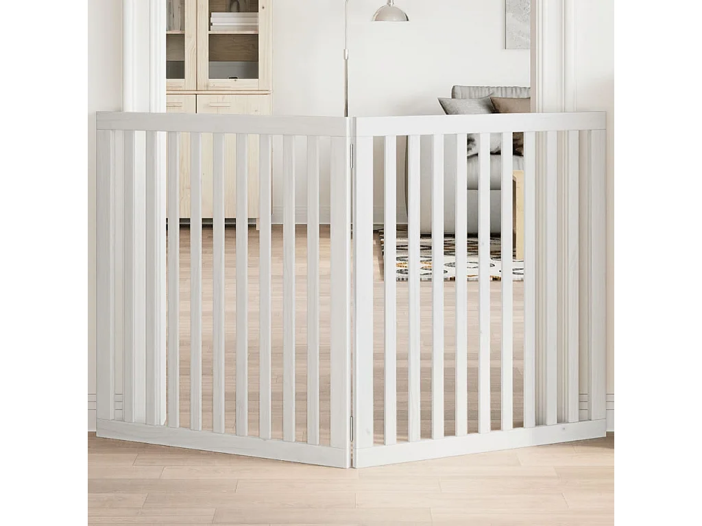 Puerta para perros plegable 2 paneles madera álamo blanca 160cm