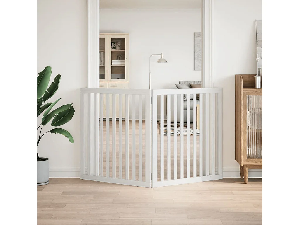 Puerta para perros plegable 2 paneles madera álamo blanca 160cm