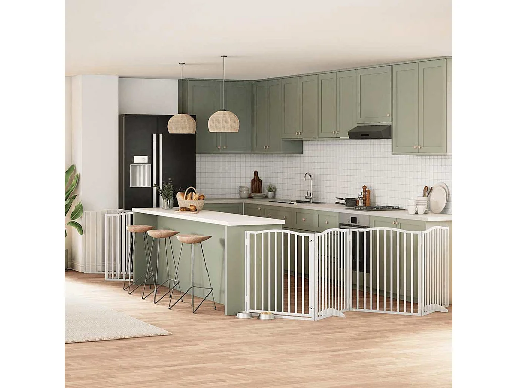 Barrière pour chien porte pliable 12 panneaux bois de peuplier