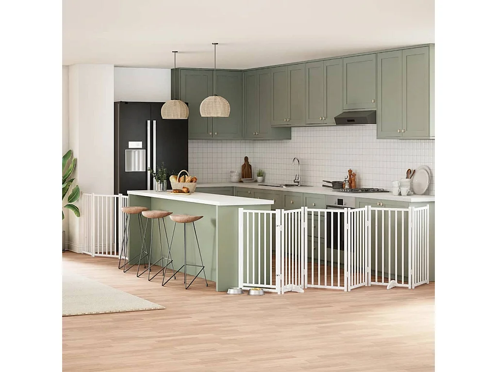 Barrière pour chien porte pliable 9 panneaux blanc bois peuplier