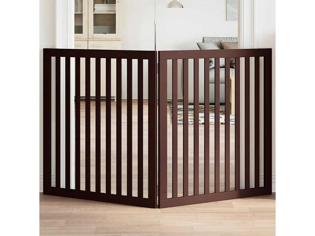 Puerta para perros plegable 2 paneles madera álamo marrón 160cm