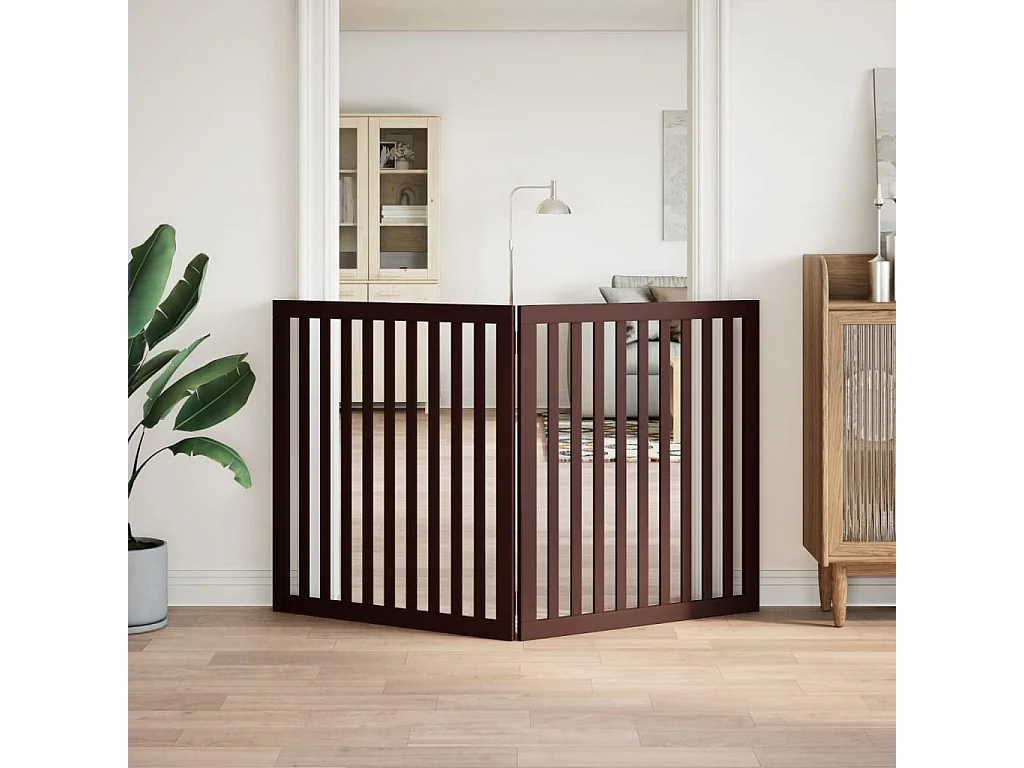 Puerta para perros plegable 2 paneles madera álamo marrón 160cm