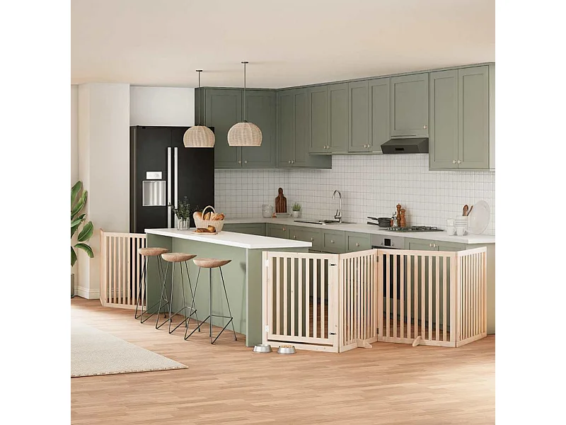 Puerta para perros plegable 8 paneles madera de álamo 640 cm