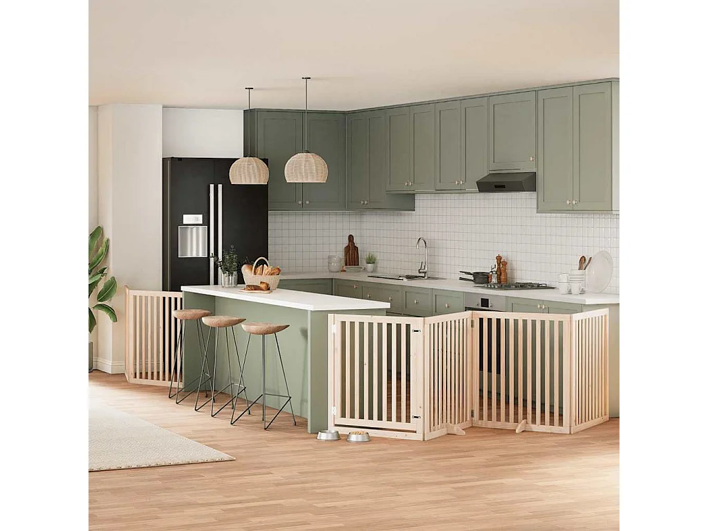 Puerta para perros plegable 8 paneles madera de álamo 640 cm