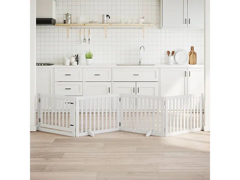 Portão para cães com porta dobrável 4 painéis 320 cm álamo branco