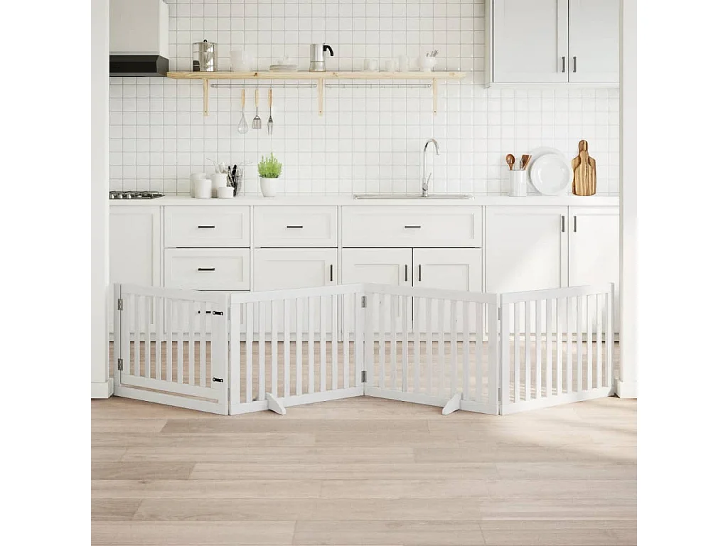 Portão para cães com porta dobrável 4 painéis 320 cm álamo branco