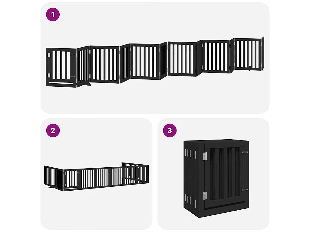 Barrière pour chien porte pliable 12 panneaux noir bois peuplier