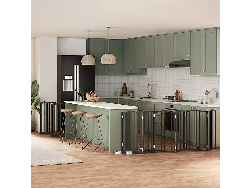 Barrière pour chien porte pliable 12 panneaux noir bois peuplier