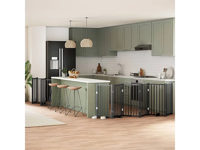 Portão para cães com porta dobrável 12 painéis 600 cm álamo preto