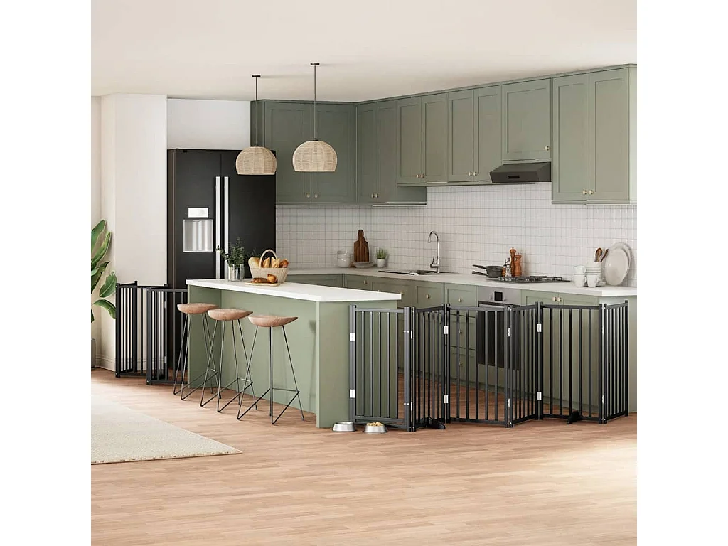 Portão para cães com porta dobrável 12 painéis 600 cm álamo preto