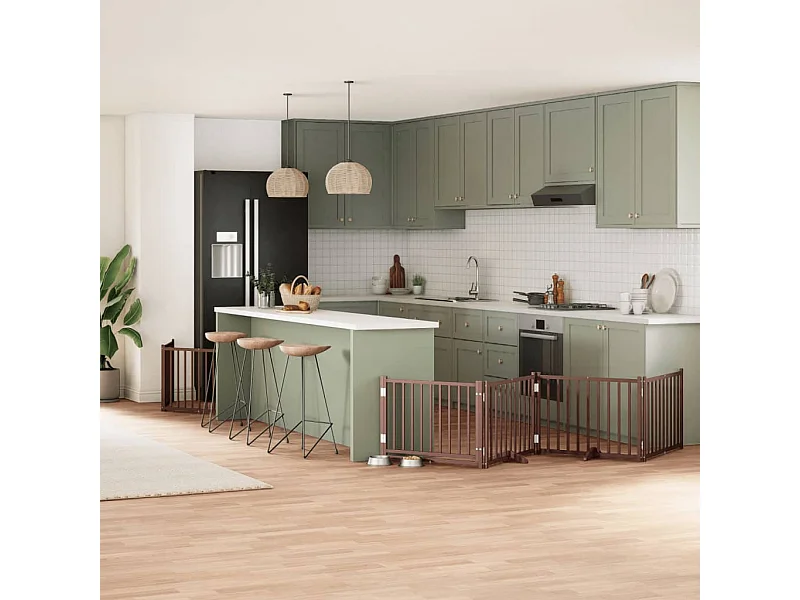 Puerta de perros plegable 8 paneles madera álamo marrón 640 cm