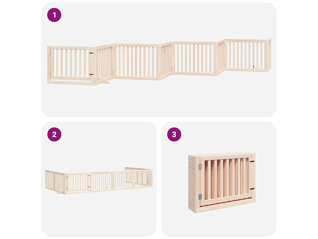 Puerta para perros plegable 8 paneles madera de álamo 640 cm