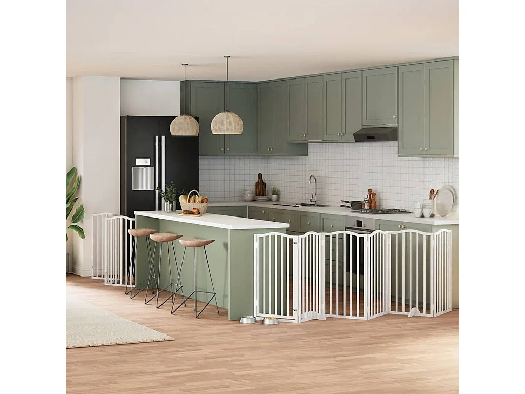 Barrière pour chien porte pliable 9 panneaux blanc bois peuplier