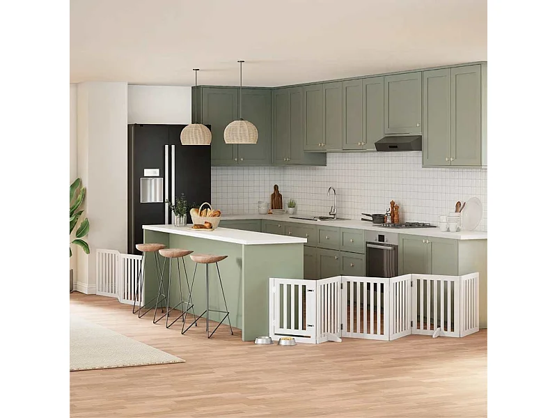 Barrière pour chien porte pliable 9 panneaux blanc bois peuplier