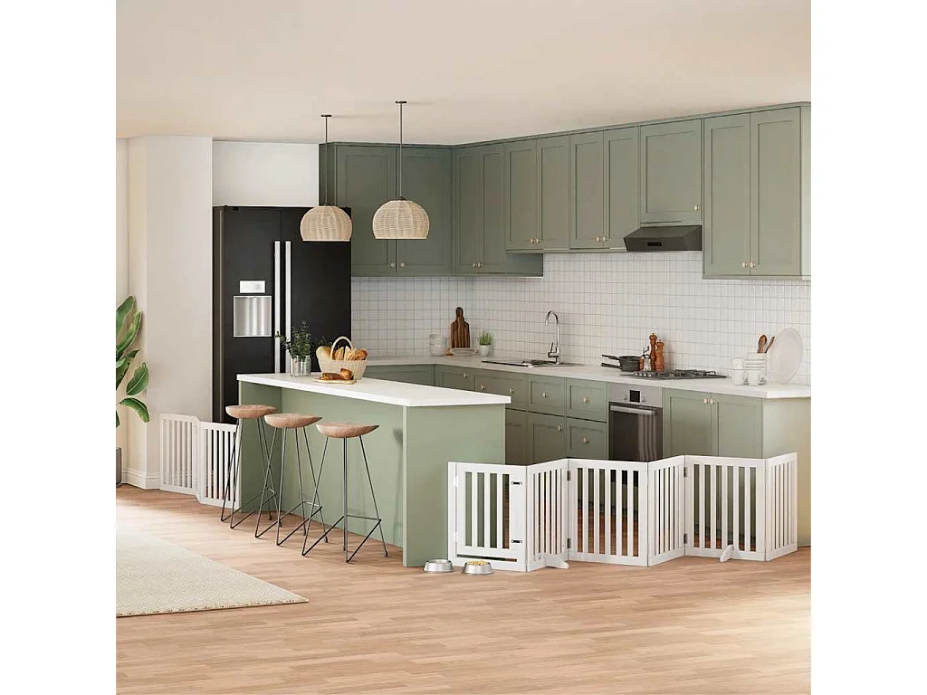 Barrière pour chien porte pliable 9 panneaux blanc bois peuplier