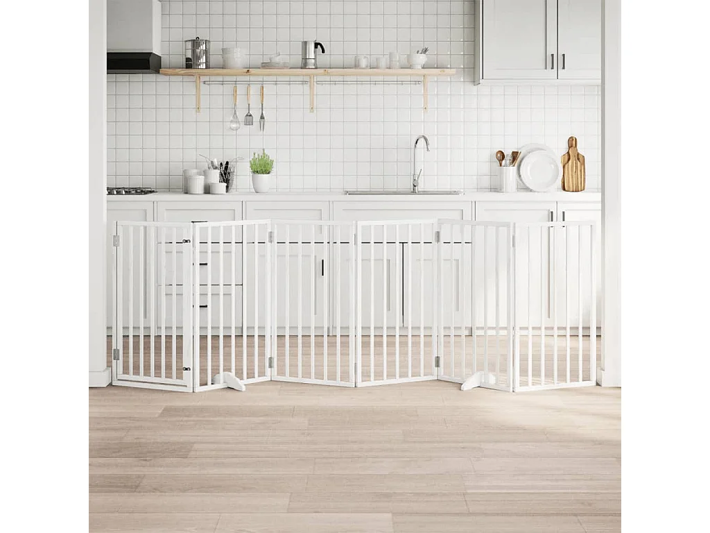 Portão para cães com porta dobrável 6 painéis 300 cm álamo branco