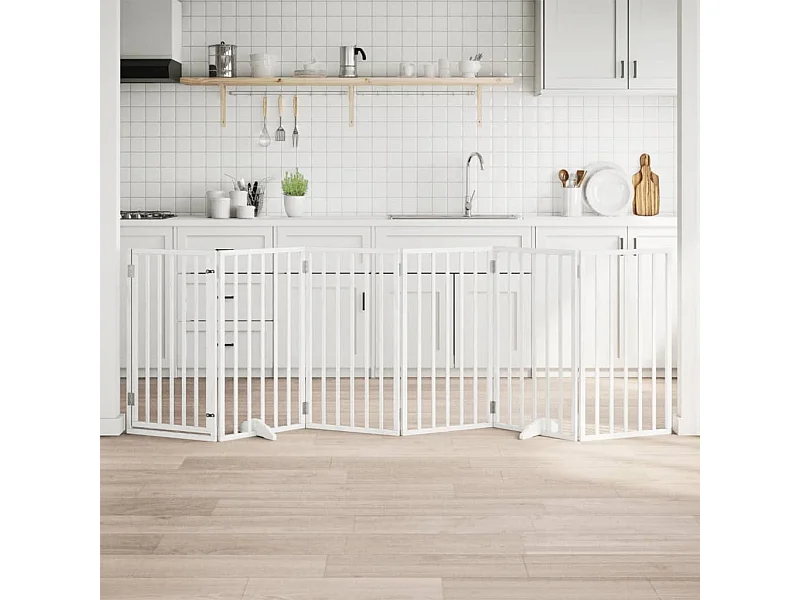 Porte pour chien pliable à 6 panneaux, blanche, 300 cm, bois de peuplier