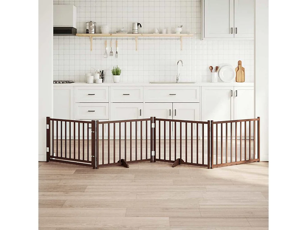 Barrière pour chiens avec porte 4 panneaux bois de sapin massif