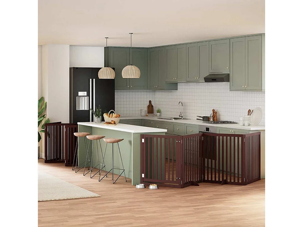 Barrière pour chien porte pliable 10 panneaux bois de peuplier