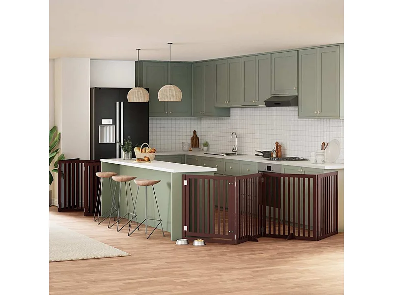 Barrière pour chien porte pliable 10 panneaux bois de peuplier