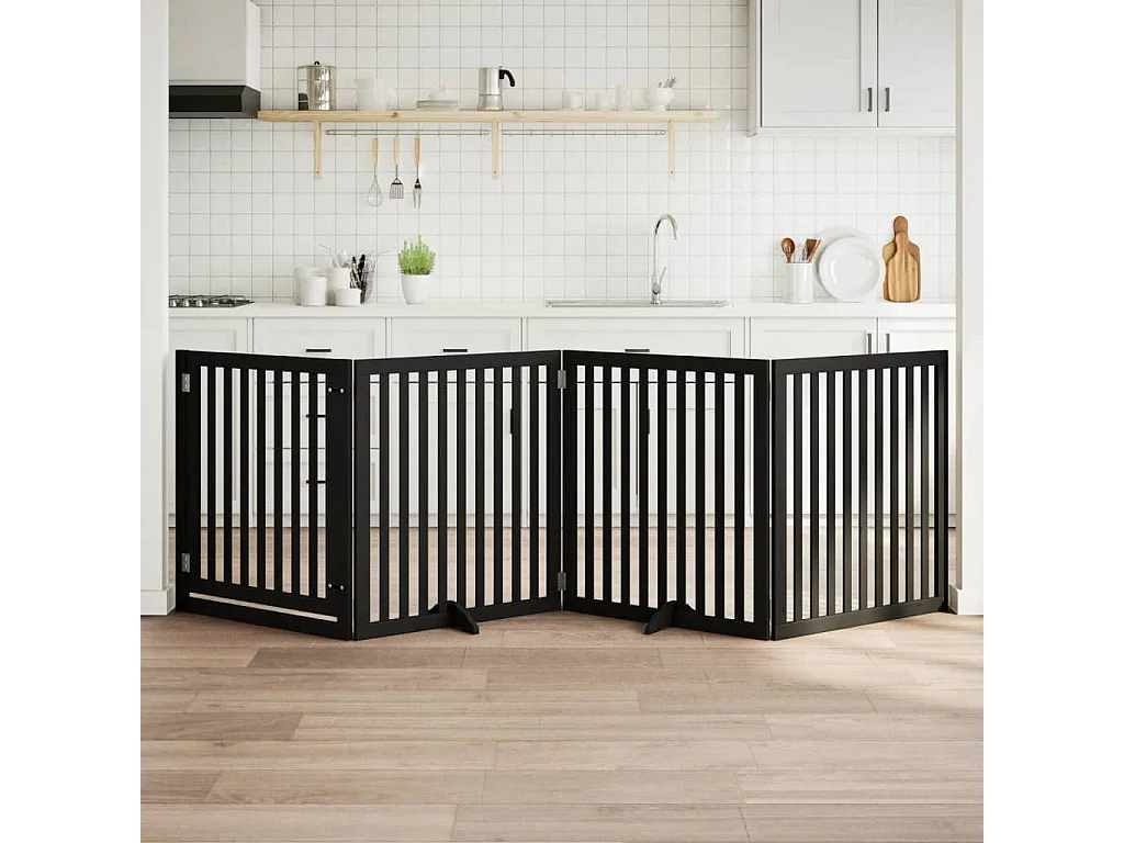 Barrière pour chiens et porte 4 panneaux noir bois de peuplier